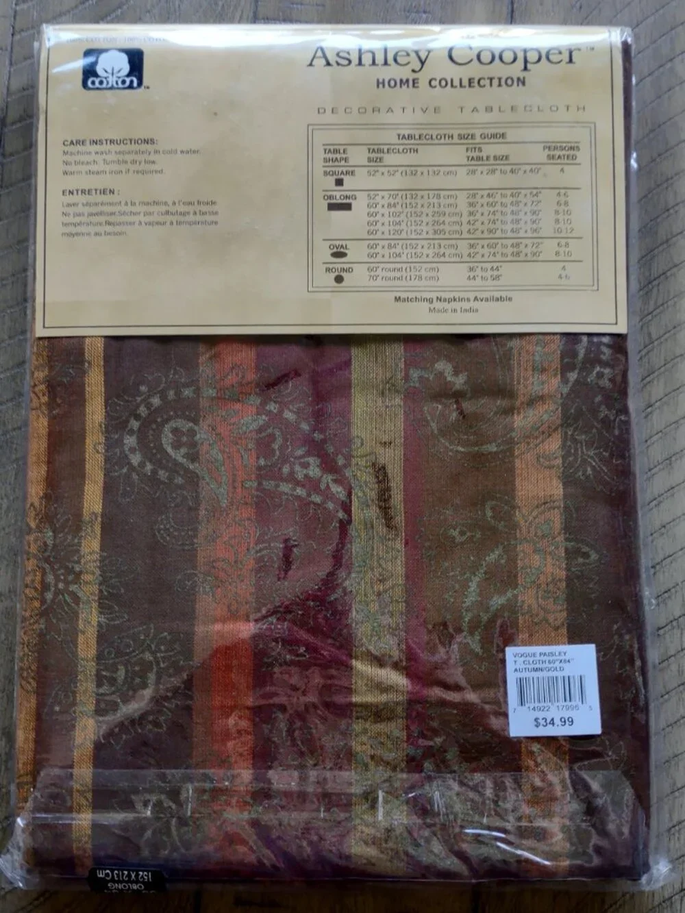 Tablecloth Autumn/Fall Ashley Cooper Oblong-60 X 84- 100% Cotton NEW